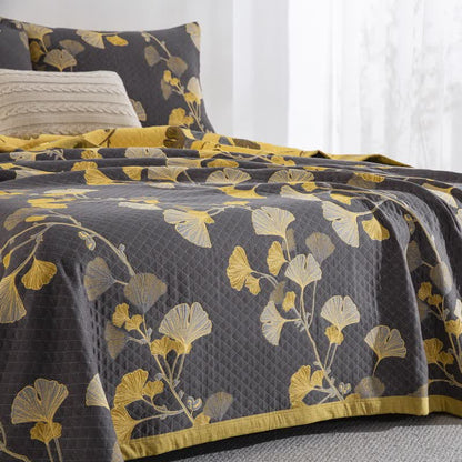 Trapunta reversibile in cotone biologico con foglie di ginkgo - image 30