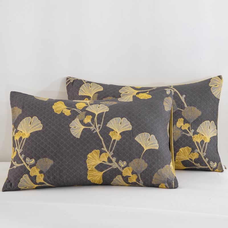 Trapunta reversibile in cotone biologico con foglie di ginkgo - image 32