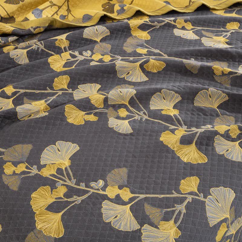 Trapunta reversibile in cotone biologico con foglie di ginkgo - image 33