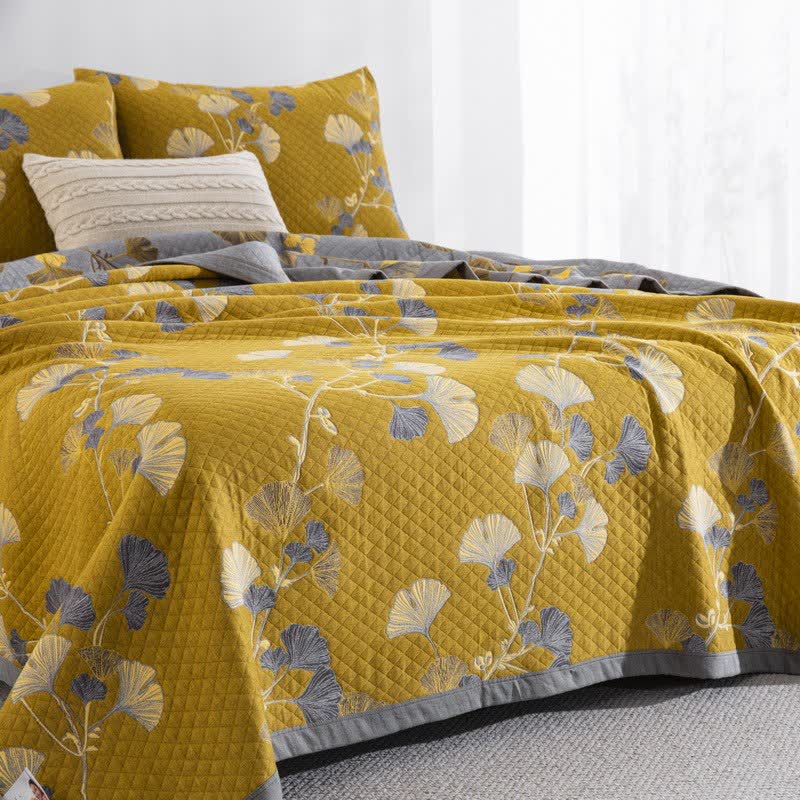 Trapunta reversibile in cotone biologico con foglie di ginkgo - image 37
