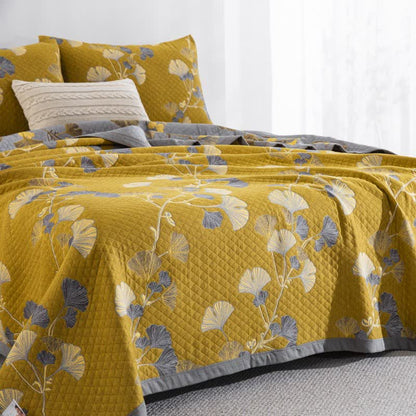 Trapunta reversibile in cotone biologico con foglie di ginkgo - image 37