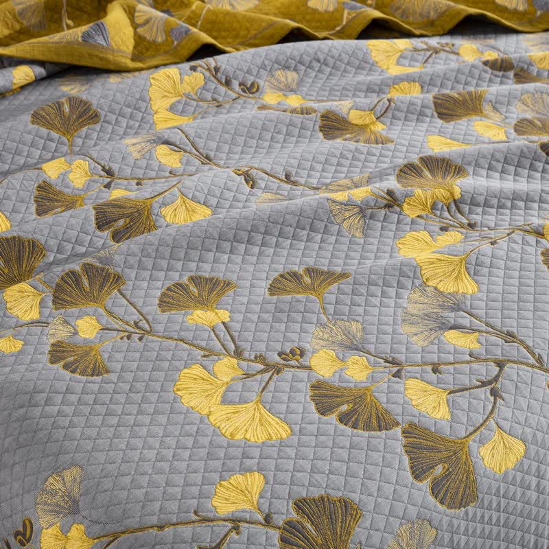 Trapunta reversibile in cotone biologico con foglie di ginkgo - image 48
