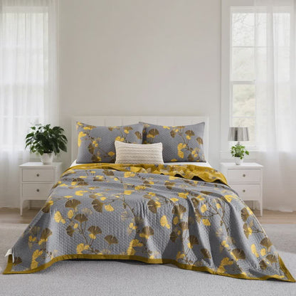 Trapunta reversibile in cotone biologico con foglie di ginkgo - Grigio chiaro - 2 federe - 51cm x 91cm - image 41