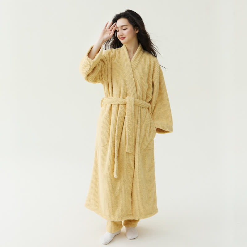 Accappatoio in peluche solido in stile minimalista - Giallo - Accappatoio con pantaloni - XL - image 1