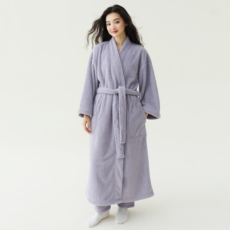 Accappatoio in peluche solido in stile minimalista - Viola - Accappatoio con pantaloni - XL - image 4