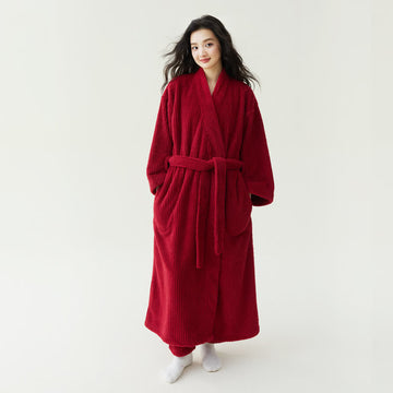 Accappatoio in peluche solido in stile minimalista - Rosso - Accappatoio con pantaloni - XL - image 0