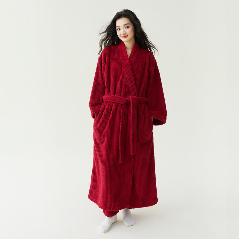Accappatoio in peluche solido in stile minimalista - Rosso - Accappatoio con pantaloni - XL - image 0