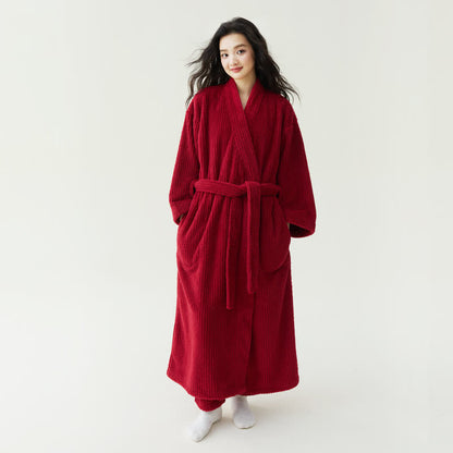 Accappatoio in peluche solido in stile minimalista - Rosso - Accappatoio con pantaloni - XL - image 0