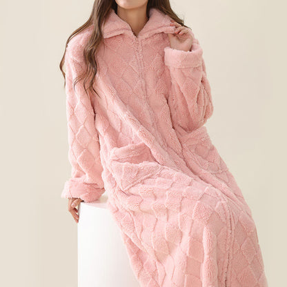 Accappatoio in peluche con cerniera e trama a diamante - image 2