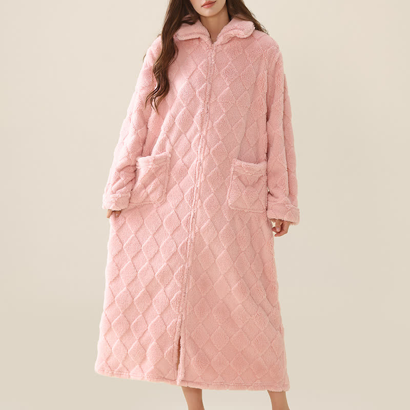 Accappatoio in peluche con cerniera e trama a diamante - image 3