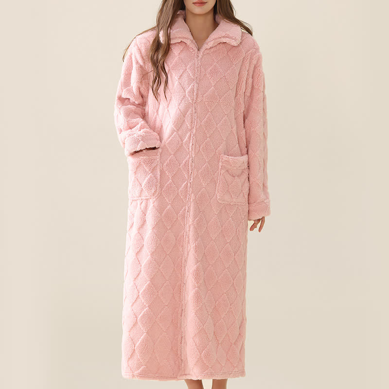 Accappatoio in peluche con cerniera e trama a diamante - image 5