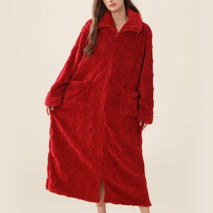 Accappatoio in peluche con cerniera e trama a diamante - image 11