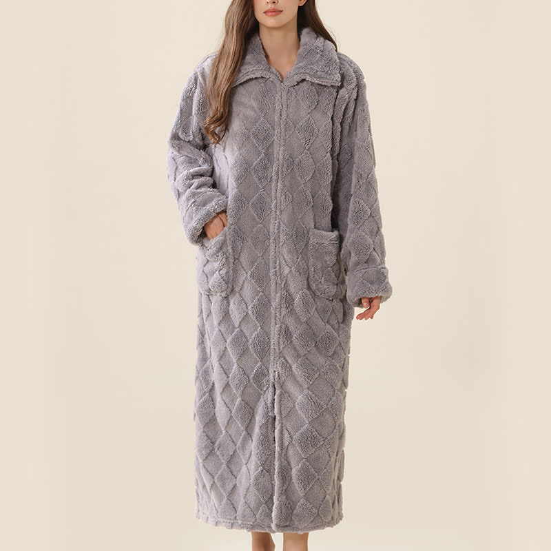 Accappatoio in peluche con cerniera e trama a diamante - image 22