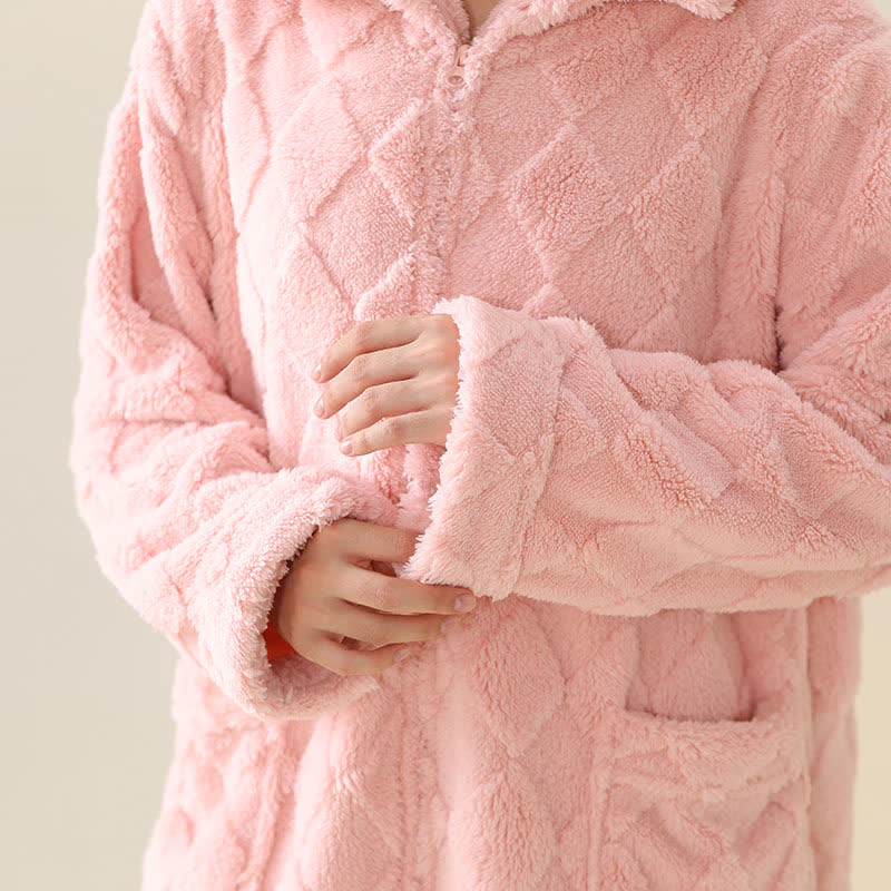 Accappatoio in peluche con cerniera e trama a diamante - image 8