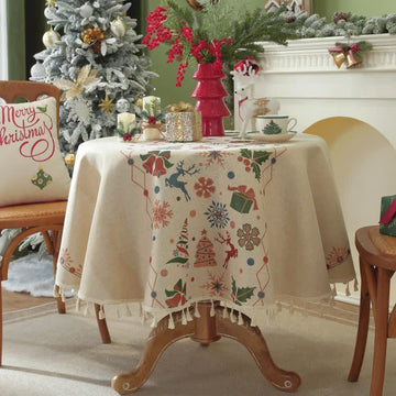 Tovaglia con nappa di alce e campanella di Natale - 150cm x 150cm - image 0