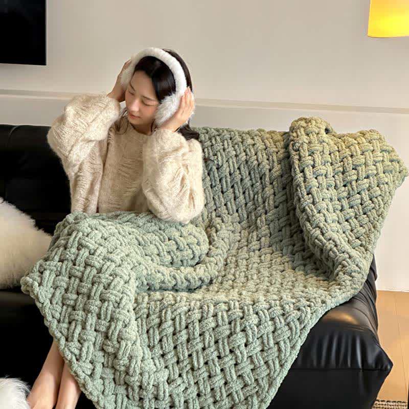 Chunky Knit Hand-Woven Throw Blanket - Green - 51" x 67" - image 22