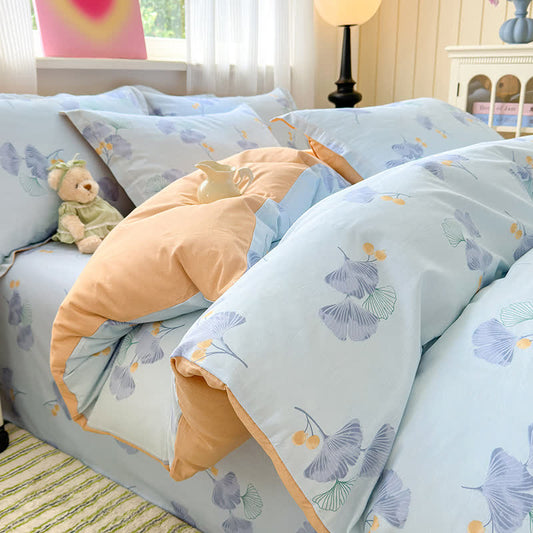 Biancheria da letto in puro cotone con foglie di ginkgo blu - Set di biancheria da letto (4 pezzi) - Matrimoniale Grande - image 0