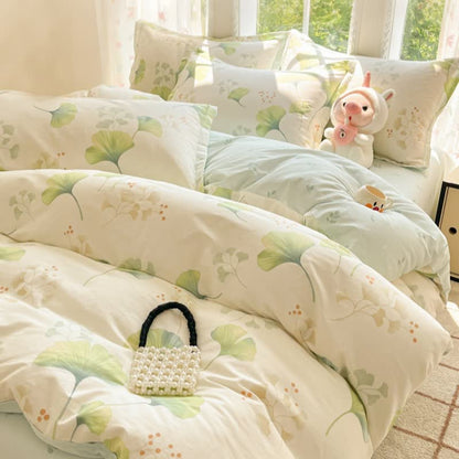 Copripiumino in puro cotone con foglie di ginkgo - image 1