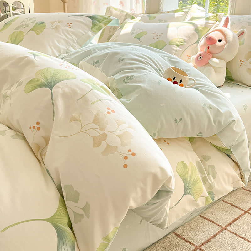 Copripiumino in puro cotone con foglie di ginkgo - Matrimoniale Grande - image 0