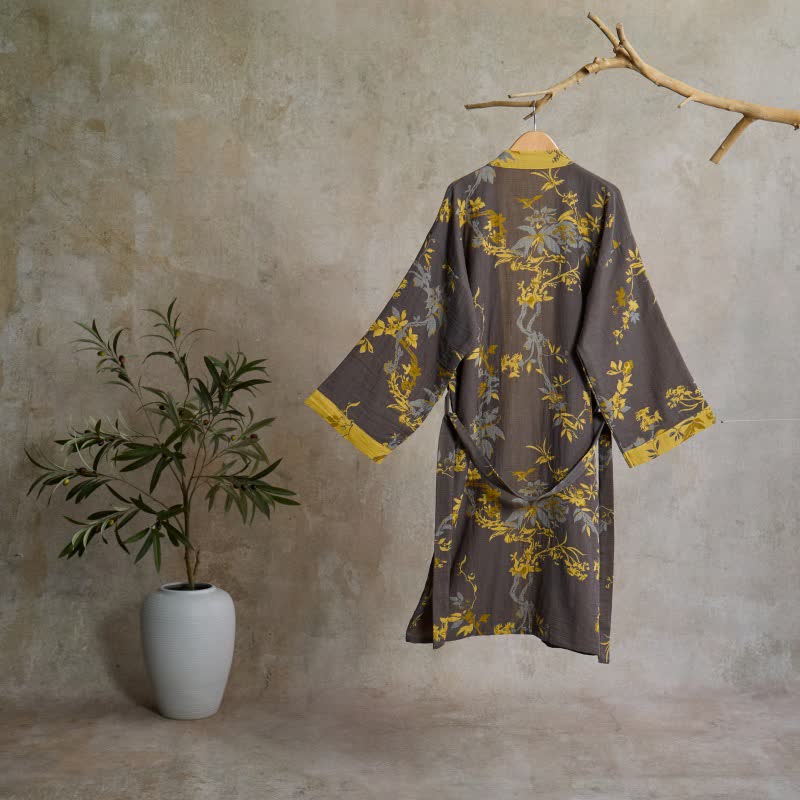 Kimono in cotone con foglie floreali vintage - image 1