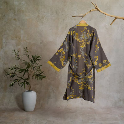 Kimono in cotone con foglie floreali vintage - image 1