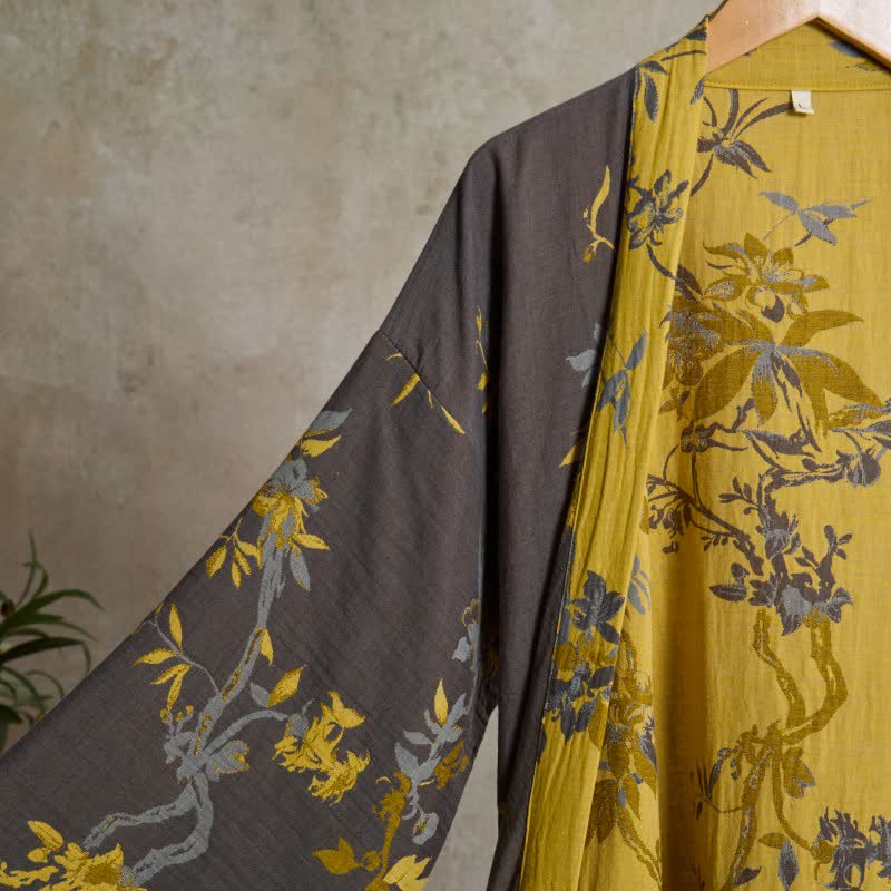 Kimono in cotone con foglie floreali vintage - image 2