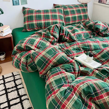 Set di biancheria da letto in cotone a quadri classici - Verde - Set di biancheria da letto (4 pezzi) - Matrimoniale Grande - image 0