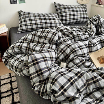 Set di biancheria da letto in cotone a quadri classici - Grigio - 2 federe - 48cm x 74cm - image 0