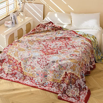 Trapunta in cotone jacquard floreale rosso retrò - Matrimoniale - image 0