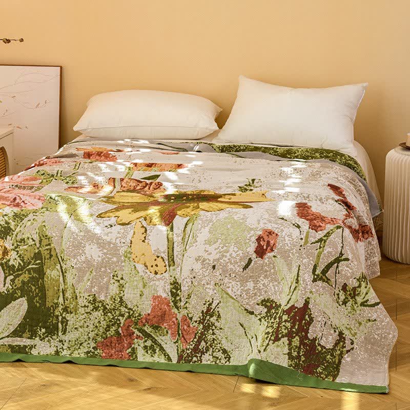 Trapunta in garza di cotone jacquard floreale impressionista - image 2