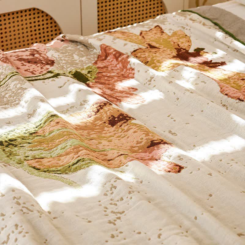 Trapunta in garza di cotone jacquard floreale impressionista - image 4