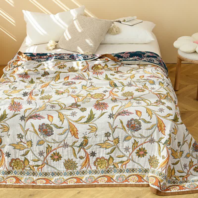 Trapunta in garza di cotone con foglie in stile pastorale - image 2