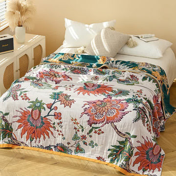 Trapunta in garza di cotone con fiori retrò in fiore - Matrimoniale Grande - image 0