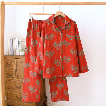 Completo da notte in garza di cotone floreale a forma di cuore - Rosso - 2XL - image 0