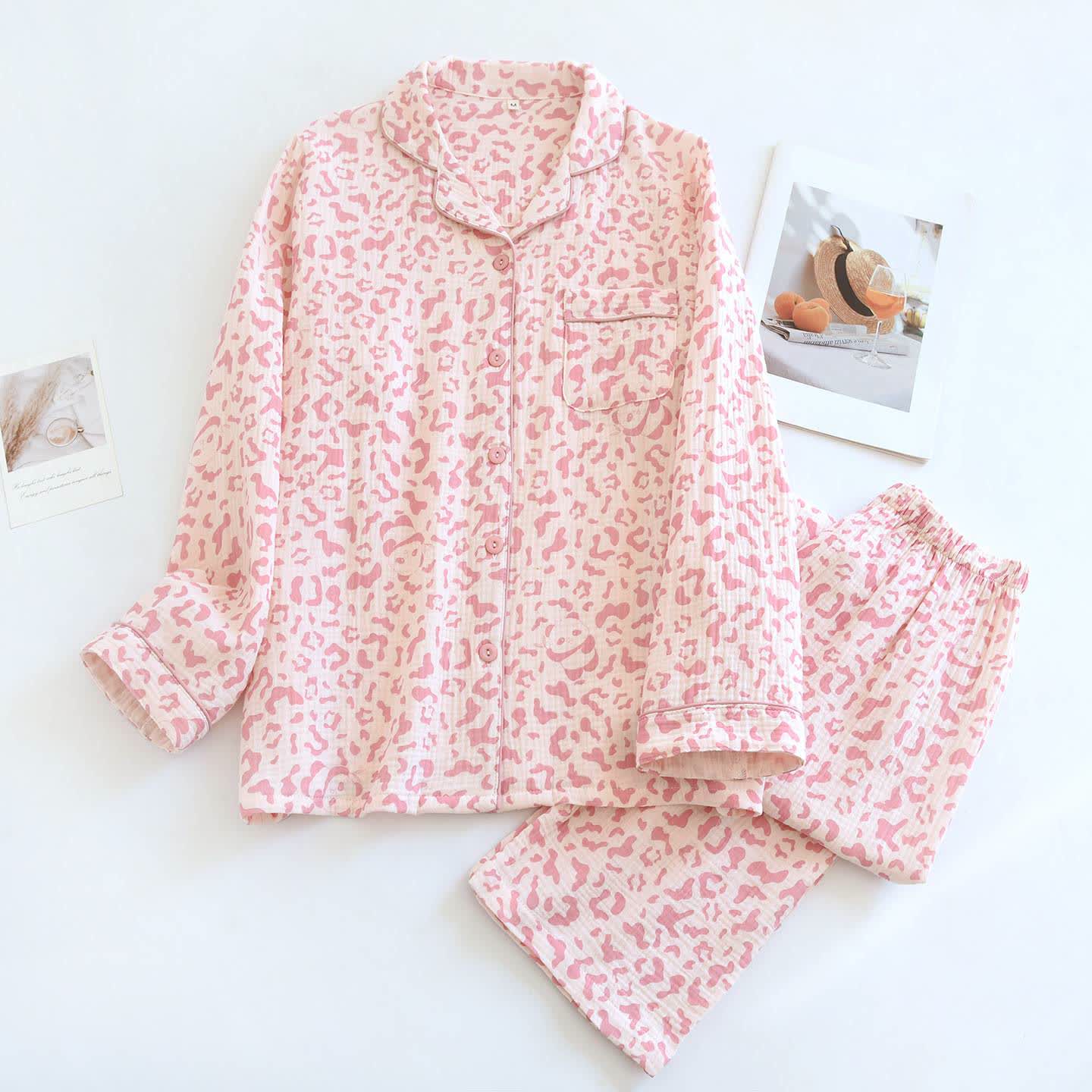 Completo da casa in cotone con stampa leopardata dai toni tenui - Rosa - XL - image 2