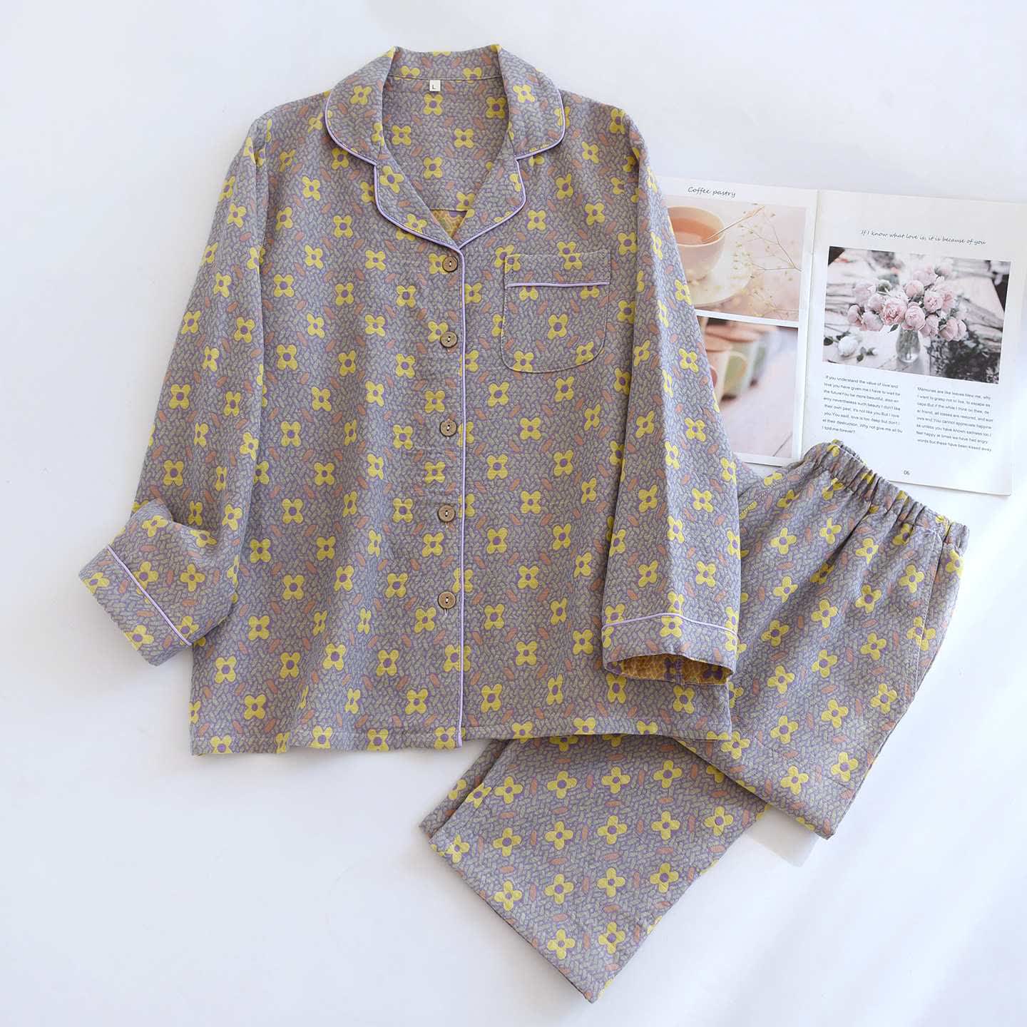 Completo da casa in cotone ispirato al quadrifoglio - Cachi - XL - image 2