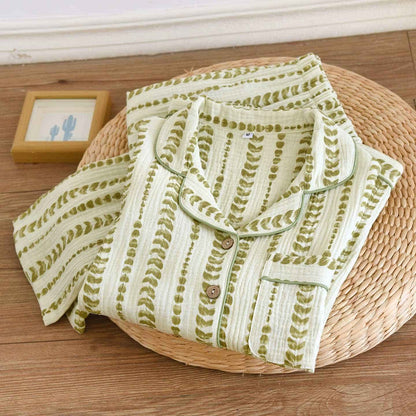 Completo da casa in cotone con stampa a righe a foglia di foglia - image 2