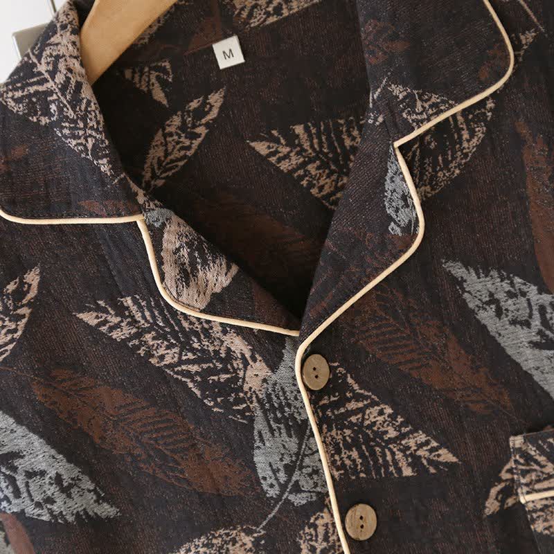 Loungewear in garza di cotone jacquard con motivo a foglie artistiche - image 3