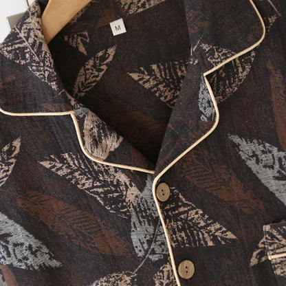 Loungewear in garza di cotone jacquard con motivo a foglie artistiche - image 3