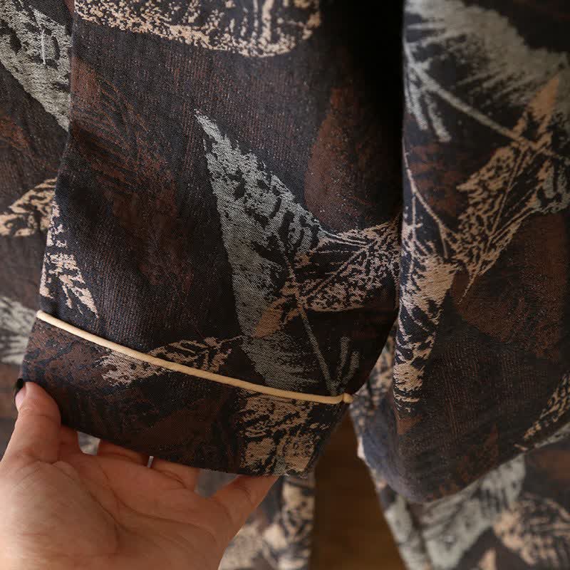 Loungewear in garza di cotone jacquard con motivo a foglie artistiche - image 4