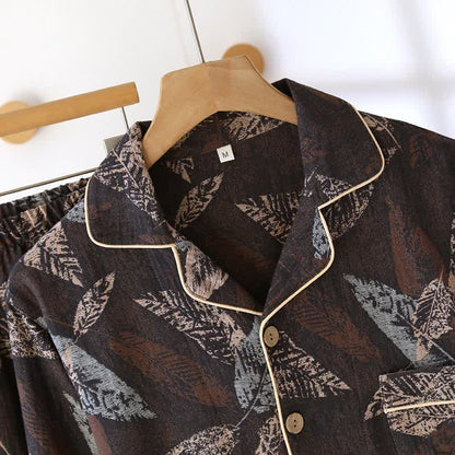 Loungewear in garza di cotone jacquard con motivo a foglie artistiche - image 2