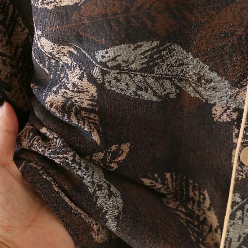 Loungewear in garza di cotone jacquard con motivo a foglie artistiche - image 7