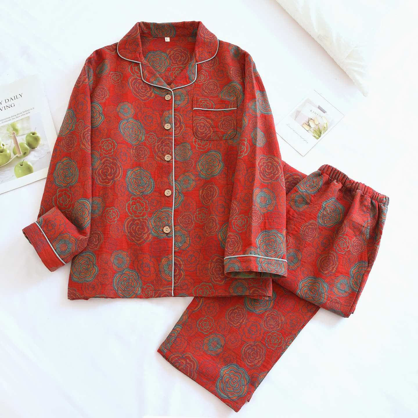 Completo da notte in puro cotone Camellia - Rosso - XL - image 0