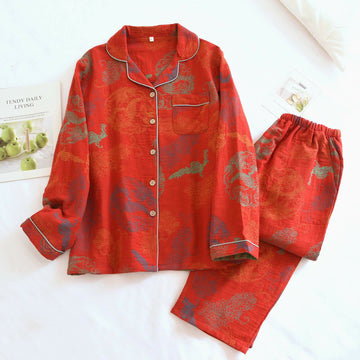 Pigiama in cotone con drago orientale e fenice - Rosso - XL - image 0