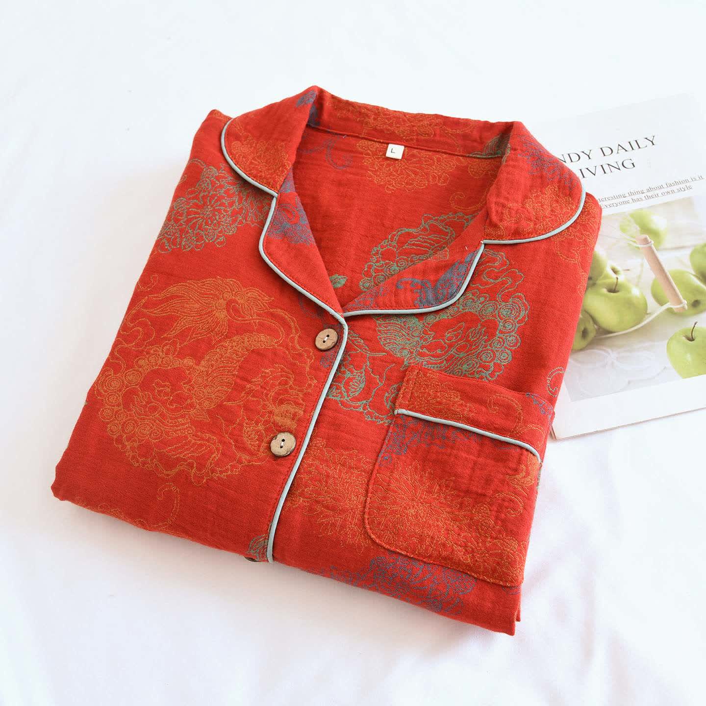 Pigiama in cotone con drago orientale e fenice - image 1