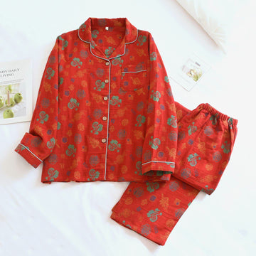 Completo da casa in cotone con stampa Vintage Blessing - Rosso - XL - image 0