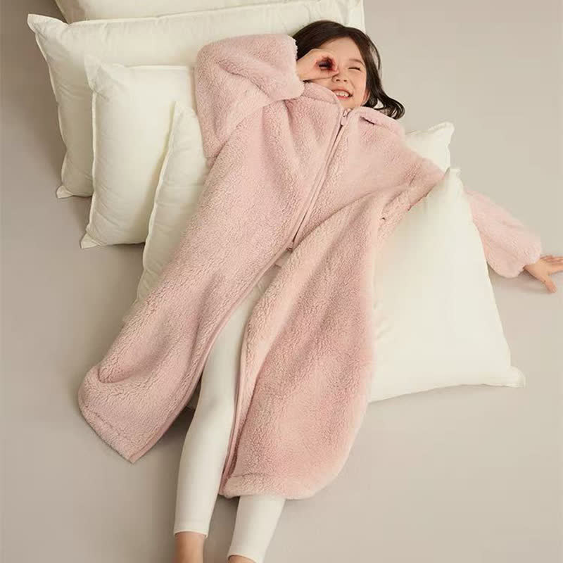 Accappatoio per bambini in peluche con cappuccio e cerniera - Rosa - Bambino: 170 cm - image 2