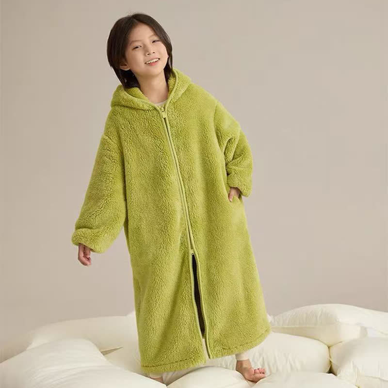 Accappatoio per bambini in peluche con cappuccio e cerniera - Verde - Bambino: 170 cm - image 4