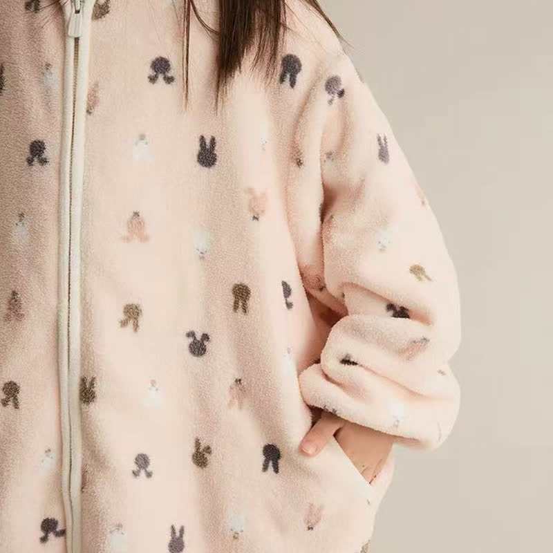 Accappatoio per bambini in peluche con cappuccio e cerniera con stampa animalier - image 3