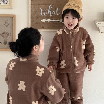 Completo da notte per bambini con cerniera e motivo a orsetto - Caffè - Adulto: L - image 0